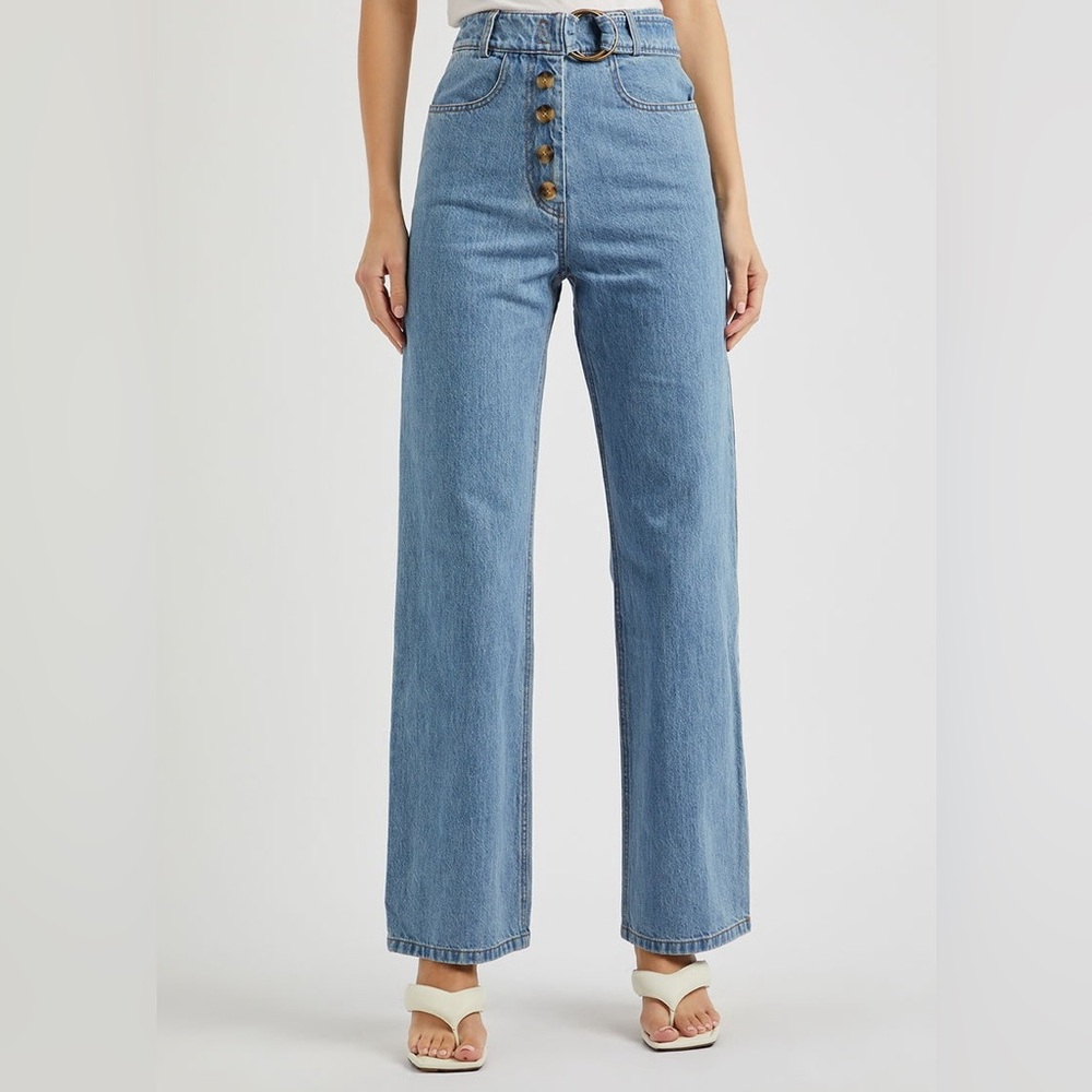 70s style Regina Pyo High-Waisted Faux Botton Front Belted Emily Jeans UK 8 US 4